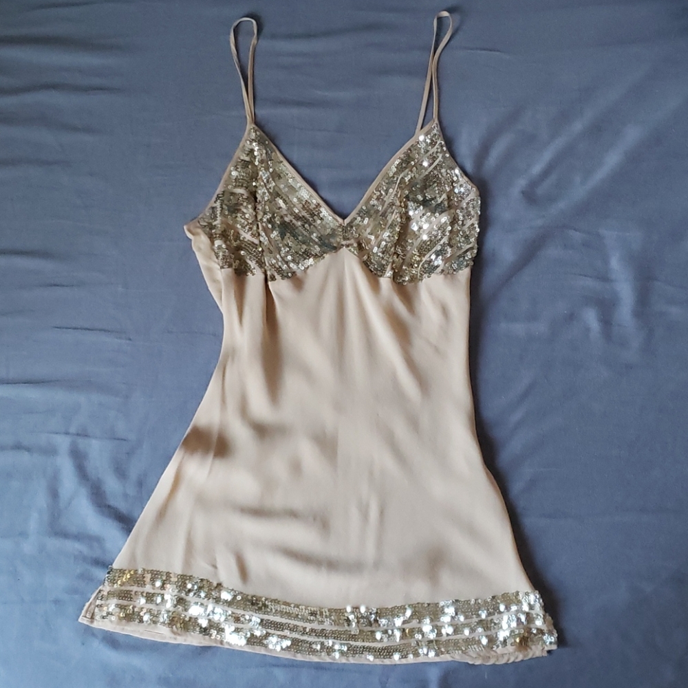 Central Park West Silk and Sequined Tank Top